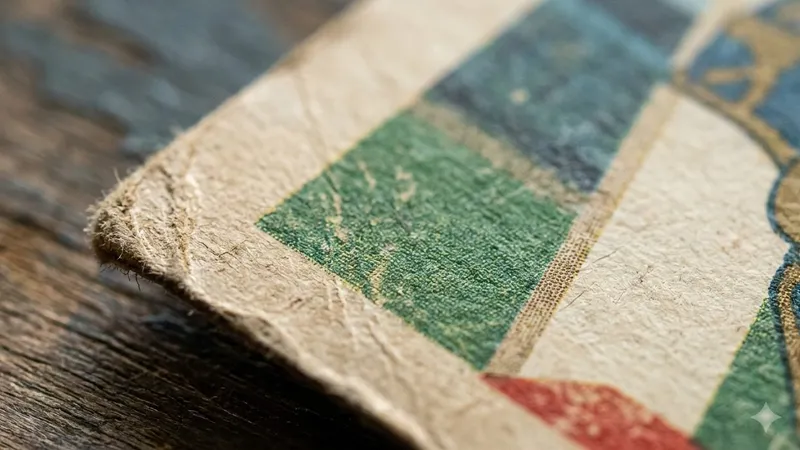 Macro close-up of a worn vintage baseball card corner and surface